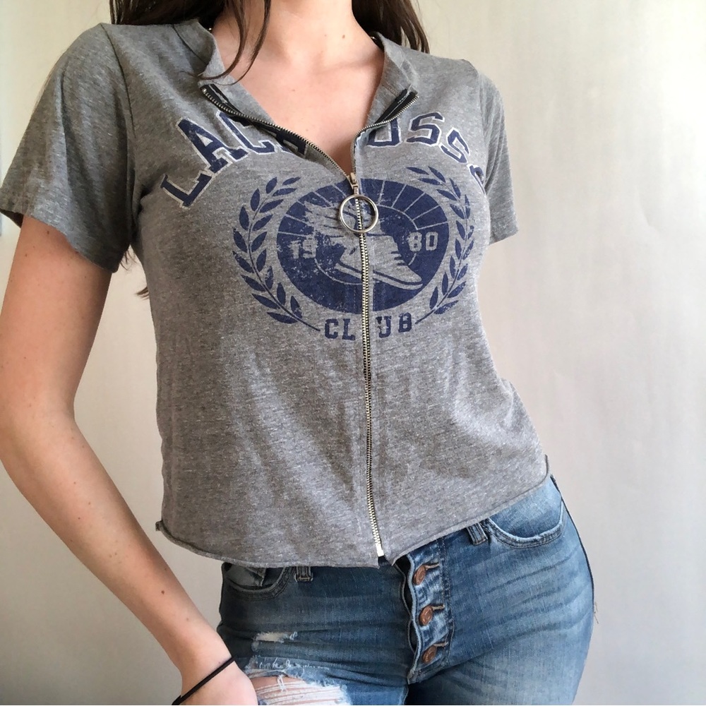 Grey ‘Lacrosse’ Collegiate Graphic Zip-Up Shirt Small